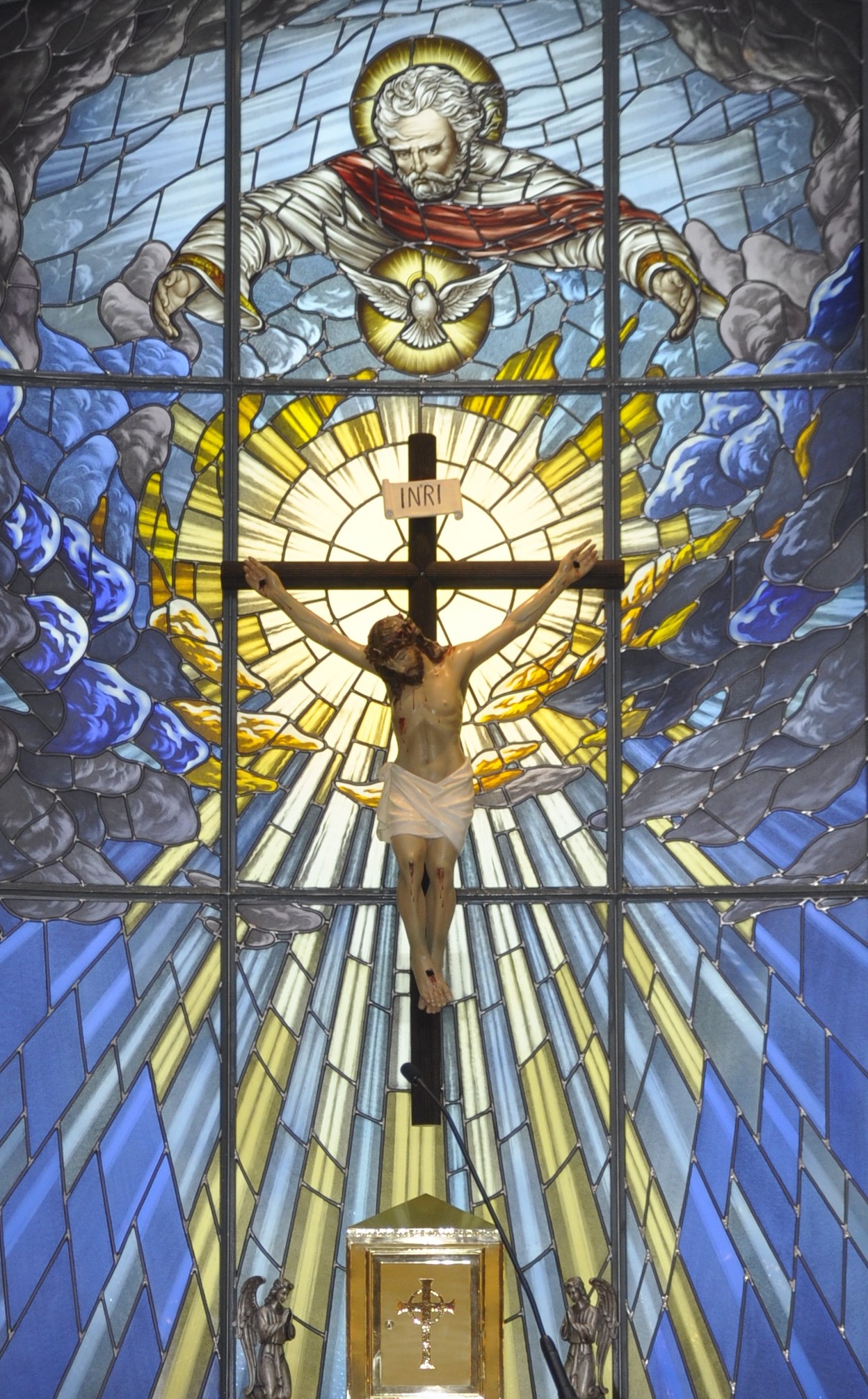 stained glass in the church altar